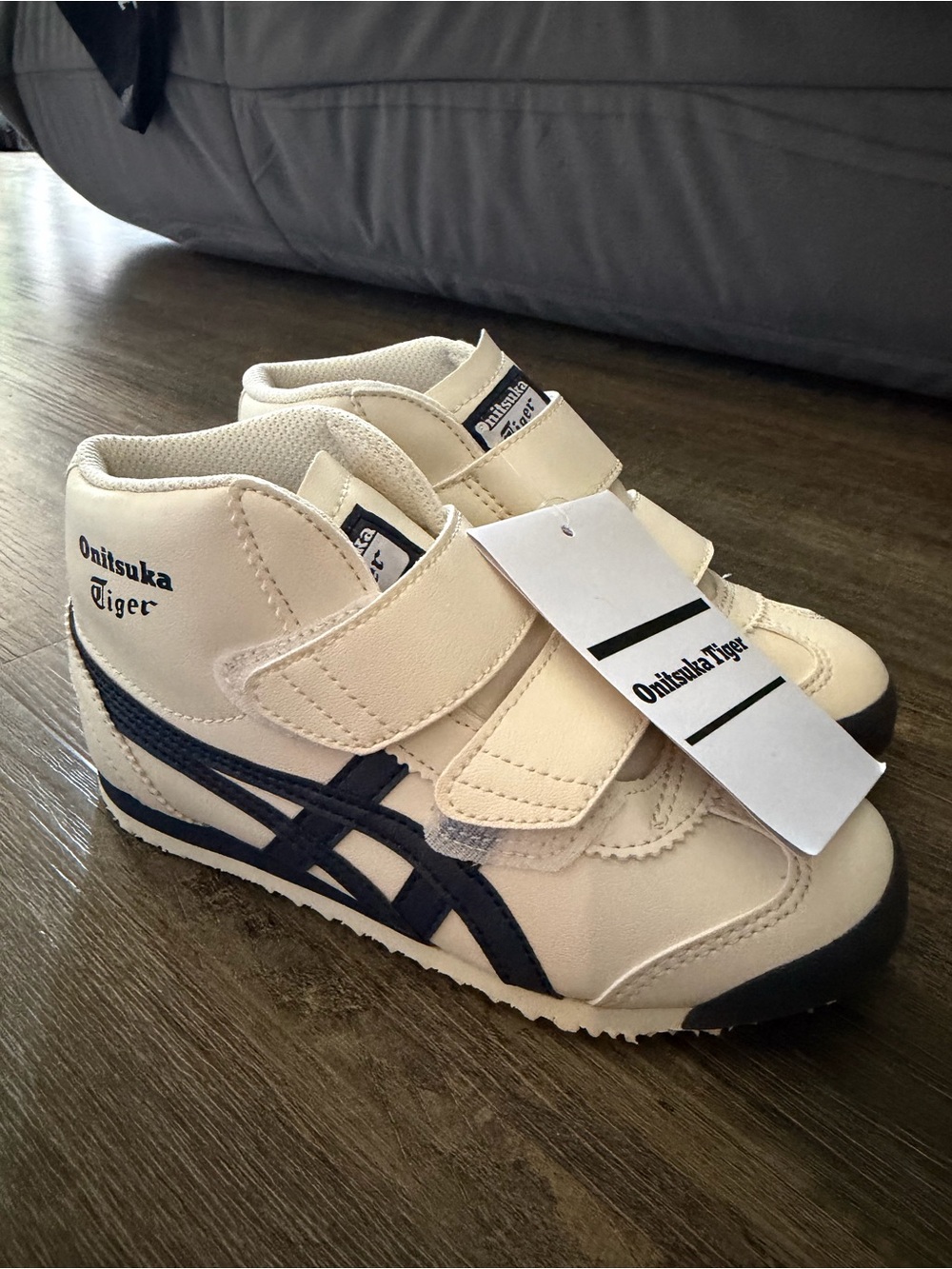Onitsuka Tiger by Asics Cream and Navy Kids' Velcro High-Top Sneakers